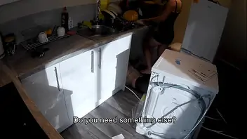 Cheating wife in kitchen barbecue